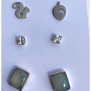 Fun Set of 3 Earrings Sets - Chalcedony, Cubic Zirconia